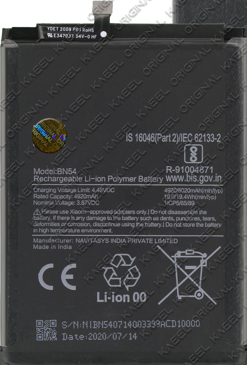 Genuine Battery BN54 for Redmi note 9, Note 10x 4G, Redmi 10X 5G