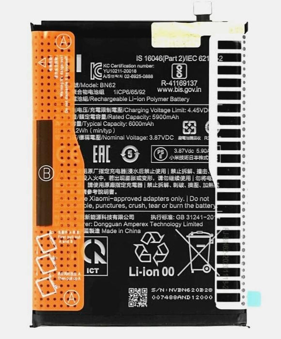 Genuine Battery BN62 for Xiaomi Poco M3 /Redmi 9 Power 6000mAh with 1 Year Warranty*