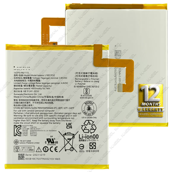 Genuine Battery L18D1P32 for Lenovo Tab M10 TB-X605 4850mAh with 12 Months Warranty*