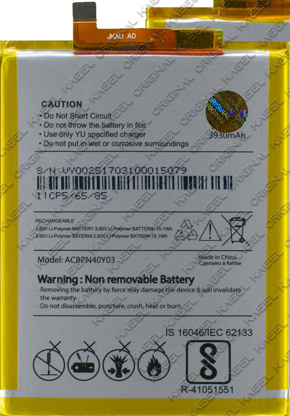 Genuine Battery ACBPN40Y03 for Micromax YU Yureka 2 3930mAh with 1 Year Warranty*