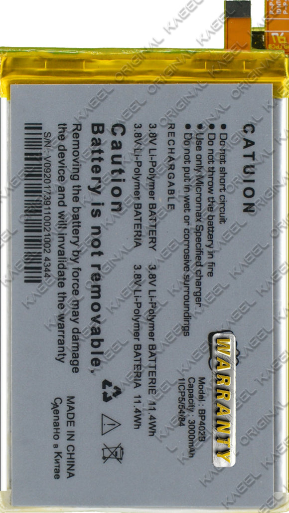 Genuine Battery BP402B for Micromax Canvas Doodle 3000mAh with 1 Year Warranty*