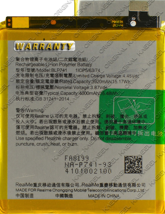 Genuine Battery BLP741 for Oppo Realme XT/Realme X2 RMX1921 RMX1992, RMX1993, RMX1991 4000mAh with 1 Year Warranty*