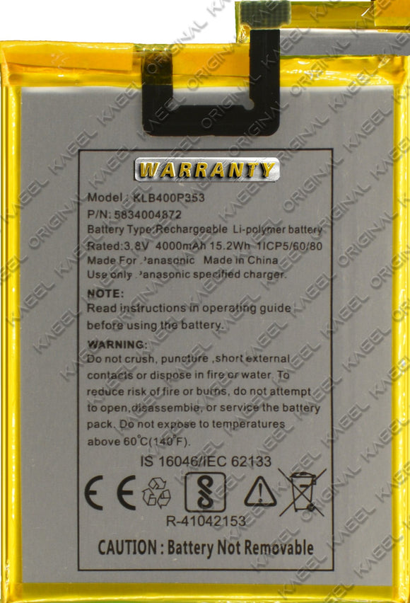 Genuine Battery KLB400P353 for Panasonic Eluga A2 4000mAh with 1 Year Warranty*