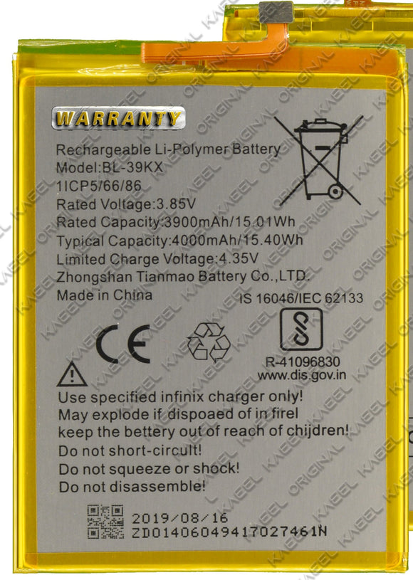 Genuine Battery BL-39KX for Infinix S4 X626B / S4 4000mAh with 1 Year Warranty*