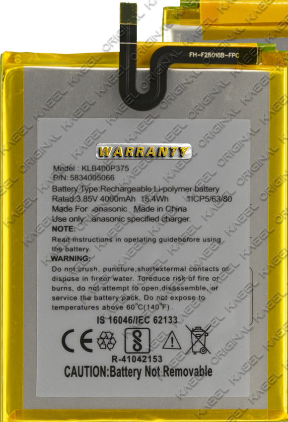 Genuine Battery KLB400P375 for Panasonic Eluga A3 4000mAh with 1 Year Warranty*