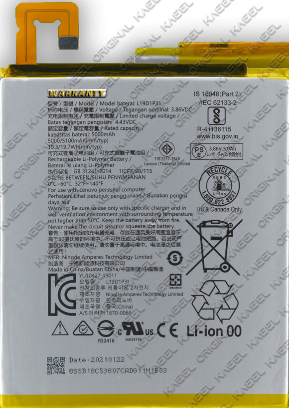 Genuine Battery L19D1P31 for  Lenovo Tab M8 TB-8705F/N/M TB-8505F/N/M 8505XS 8506F/X/XS 5100mAh with 1 Year Warranty*