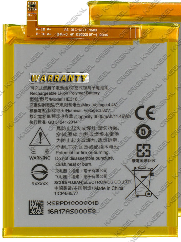 Genuine Battery HE316 for Nokia 6 HE316 HE317 HE335 TA-1000 TA-1003 TA-1021 TA-1025 TA-1033 TA-1039 3000mAh with 1 Year Warranty*