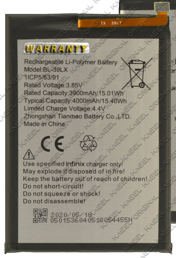 Genuine Battery BL-39LX for Infinix Smart 4 X680 / Infinix S5 X652 4000mAh with 1 Year Warranty*