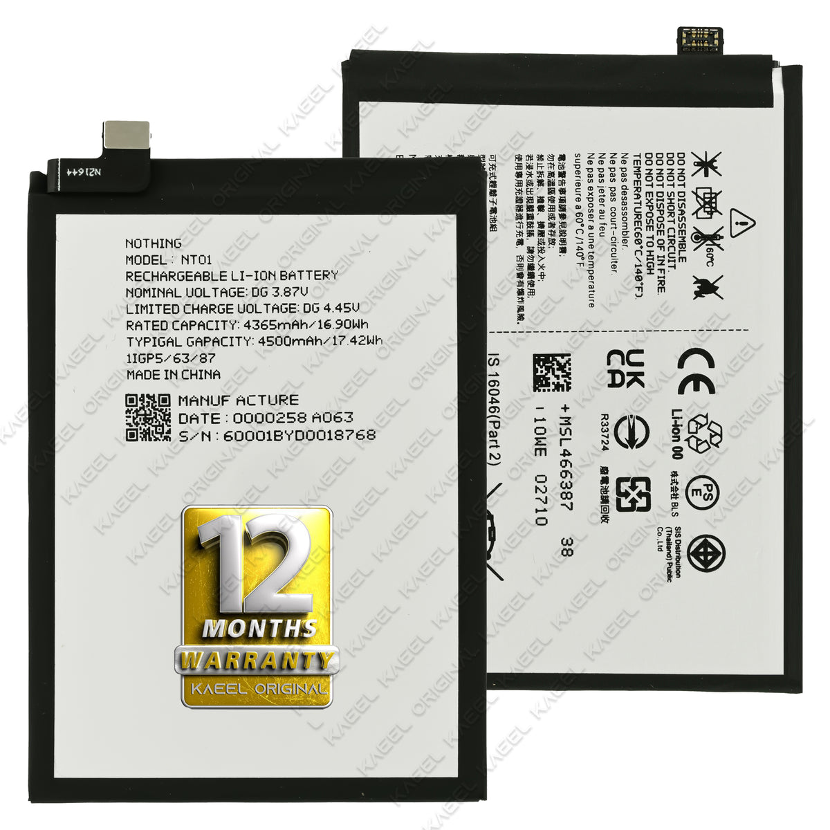 Genuine Battery NT01 for Nothing Phone (1) 33W Fast Charging Models A0 ...