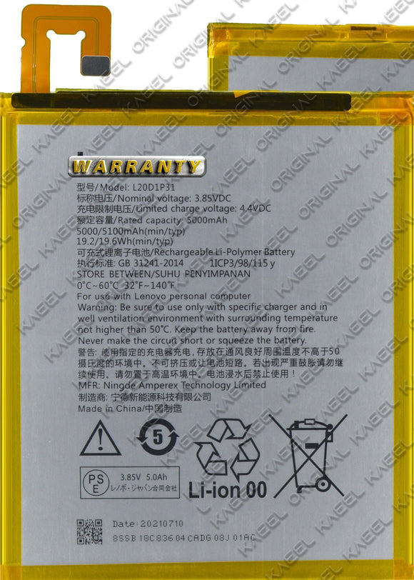 Genuine Battery L20D1P31 for Lenovo L20D1P31 5100mAh with 1 Year Warranty*
