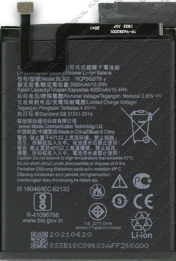 Genuine Battery BL303 for Lenovo A6 Note 4000mAh with 1 Year Warranty*