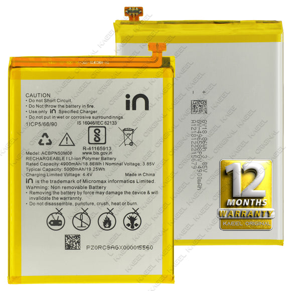 Genuine Battery ACBPN50M06 for Micromax in Note 1 E7746 / in Note 1 5000mAh with 12 Months Warranty*